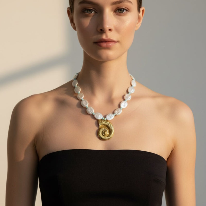 The Tidal Charm adjustable necklace captures the beauty of the ocean. It features baroque crushed coin pearls, each uniquely formed to celebrate the individuality of beauty. 