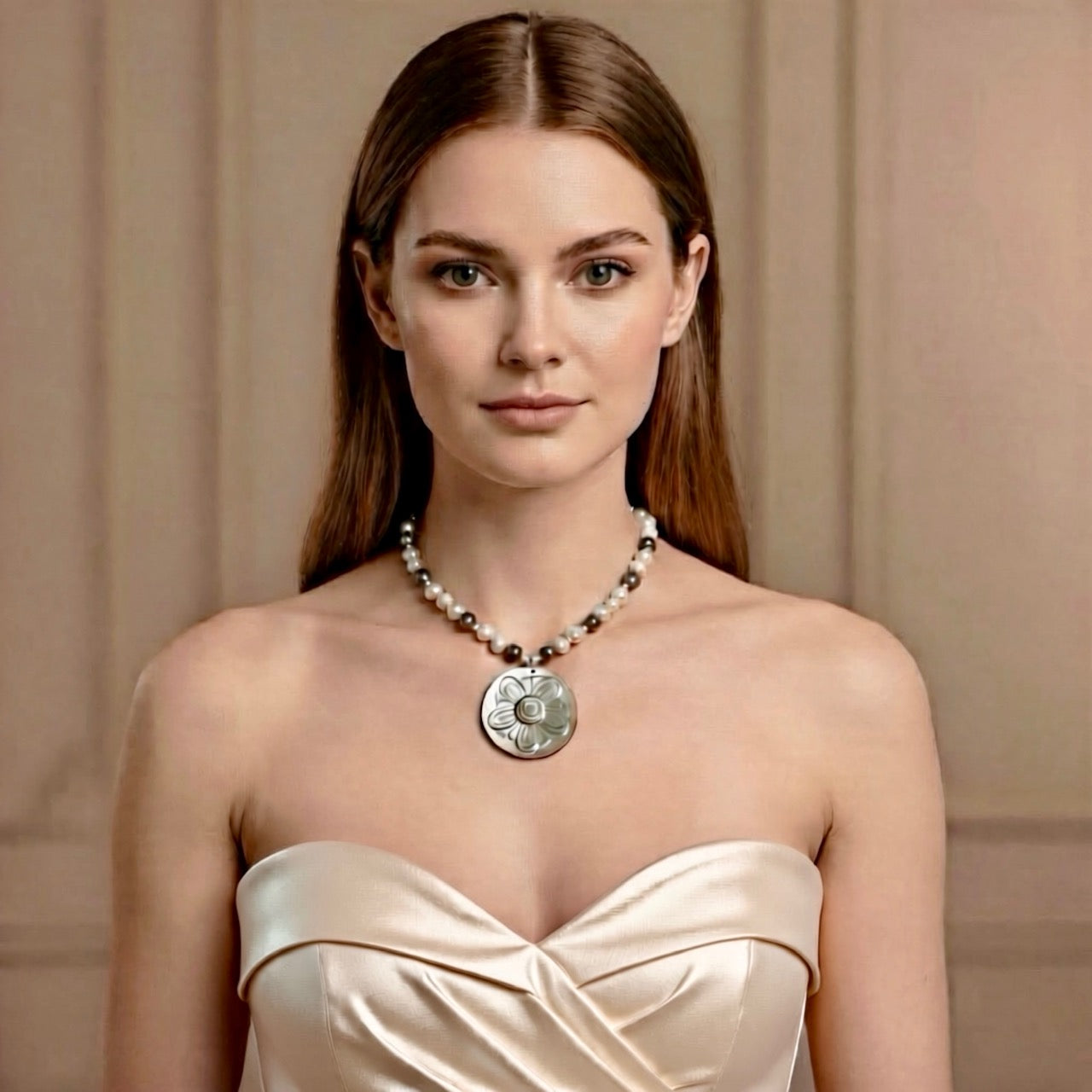 Nacre Bloom is a celebration of nature’s quiet elegance and the luminous beauty of the sea. This enchanting necklace brings together freshwater pearls in soft white, silvery gray, and delicate light blue tones, creating a gentle harmony of color that feels both modern and timeless.