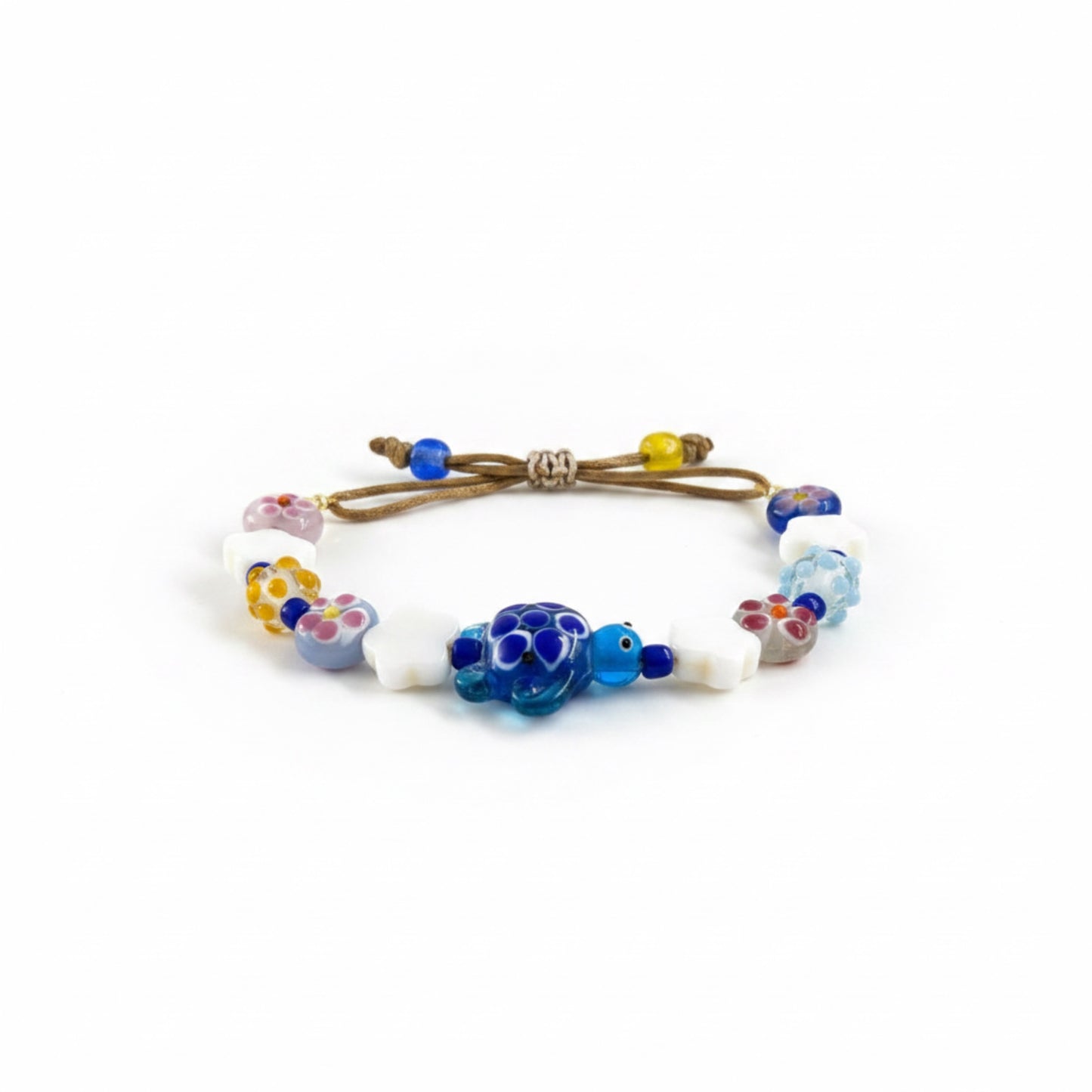 Bracelet with colorful beads on a white background