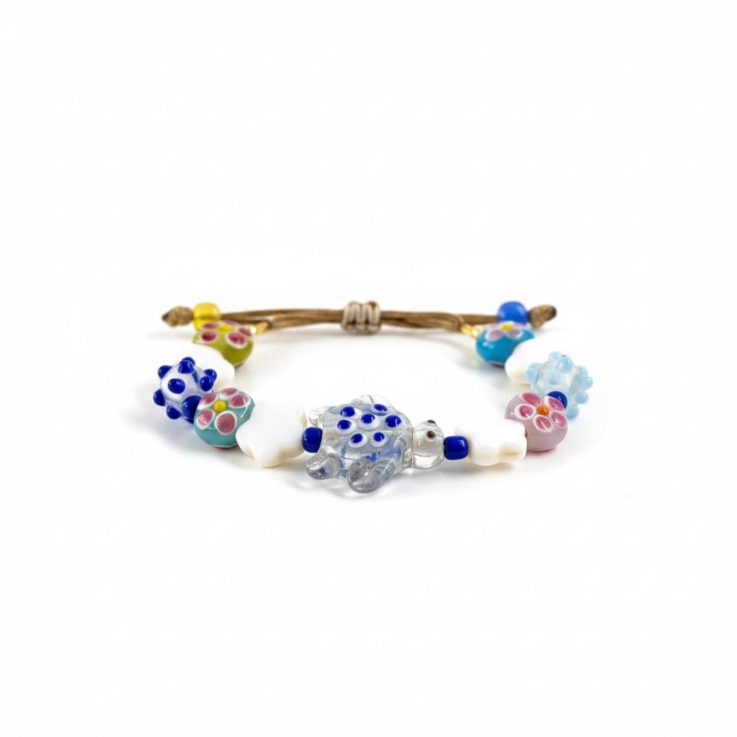 Bracelet with colorful beads on a white background