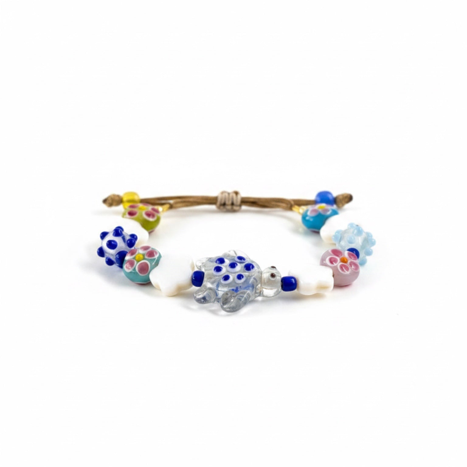 Bracelet with colorful beads on a white background